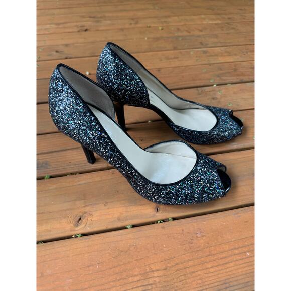 Kelly & Katie Black Glitter Peep-toe heels Women's Size 9 - Picture 3 of 5